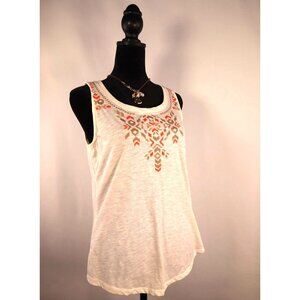 Sonoma Life Sleeveless Tank Top Beige with Orange & Brown Embroidery Size Small